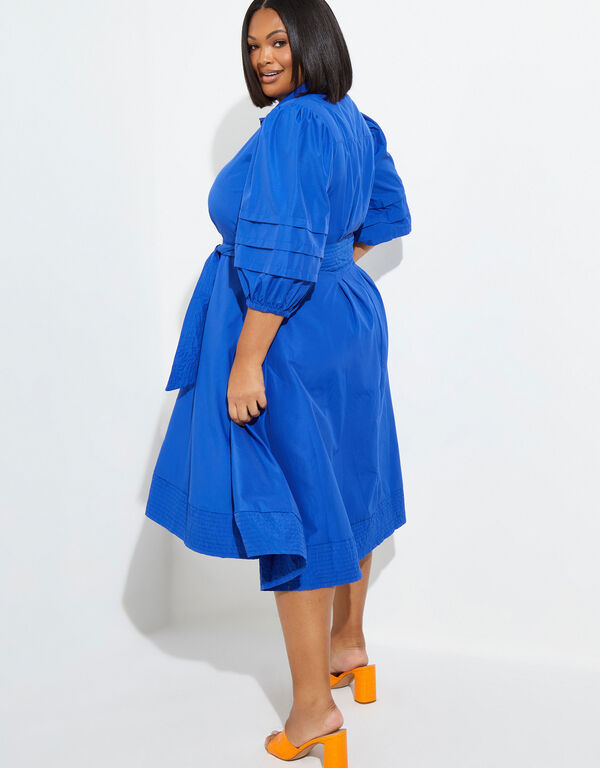 Pleated Cotton-Blend Shirtdress, Sodalite image number 1
