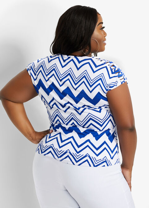Chevron Cutout Sleeve Knit Top, Sodalite image number 1