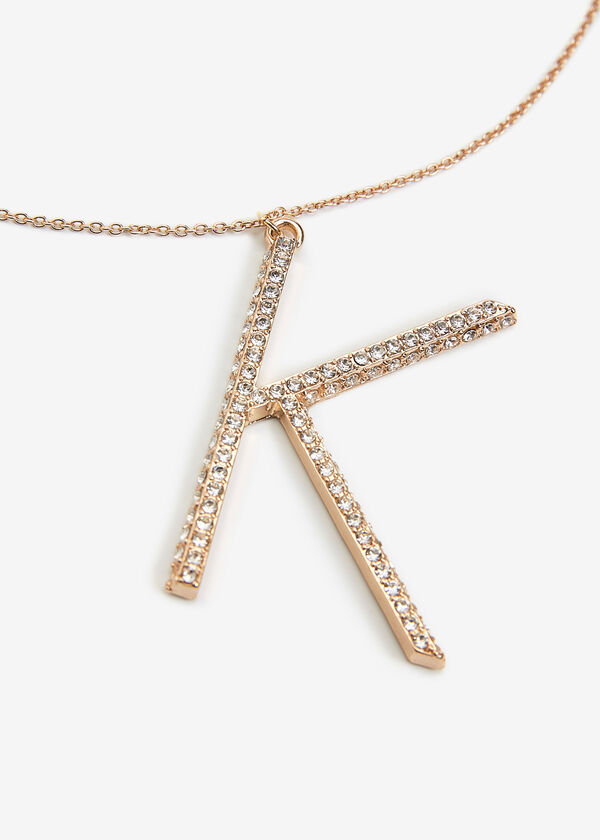 Pave Crystal K Initial Necklace, Gold image number 0