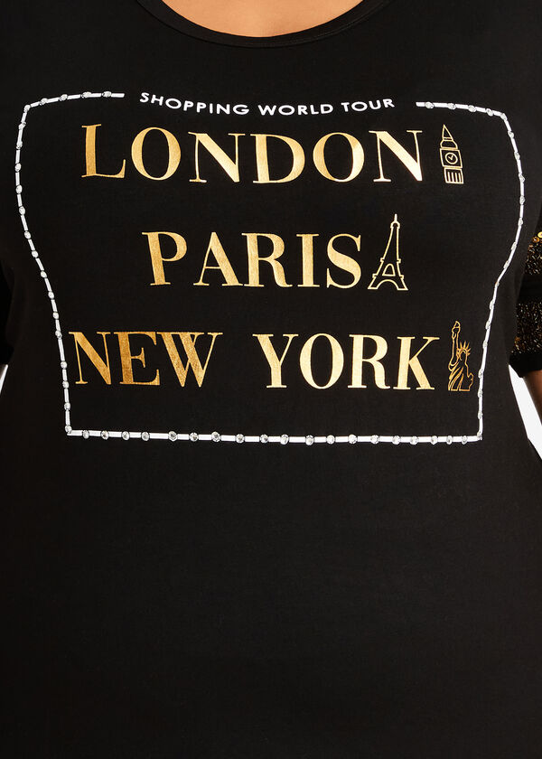 Sequin London Paris NY Graphic Tee, Black image number 1