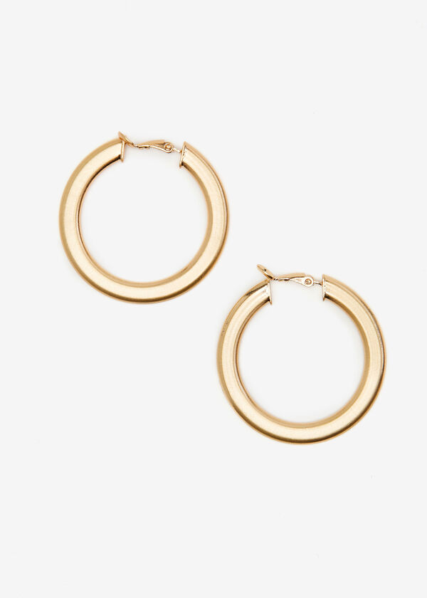 Gold Tone Chunky Hoop Earrings, Gold image number 0