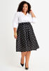 Dot Belted Knit A Line Skirt, White Black image number 2