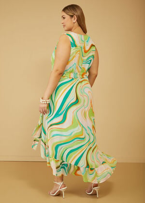 Swirl Print Midi Wrap Dress, Jade Lime image number 1