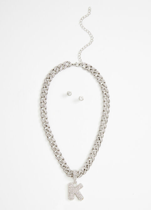 Pave Link K Initial Chain & Studs, Silver image number 1