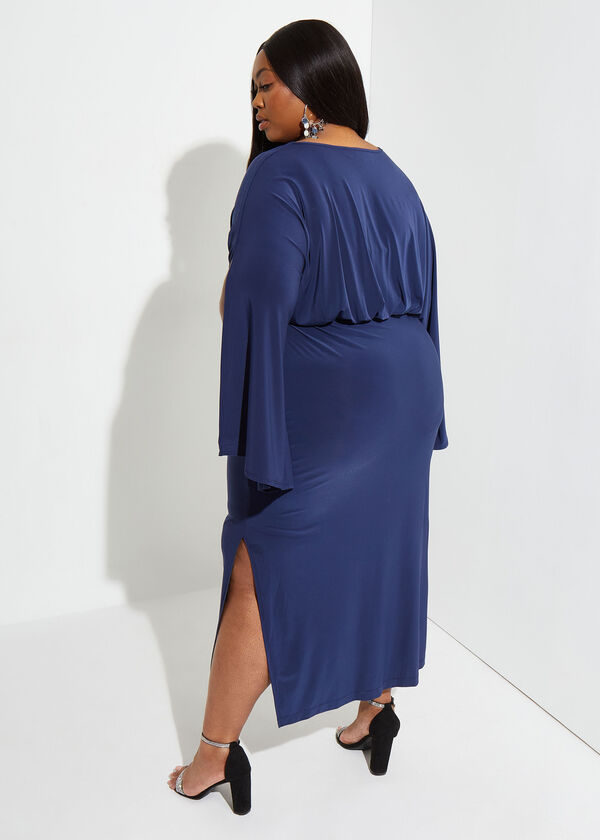 Draped Stretch Knit Maxi Dress, Peacoat image number 1