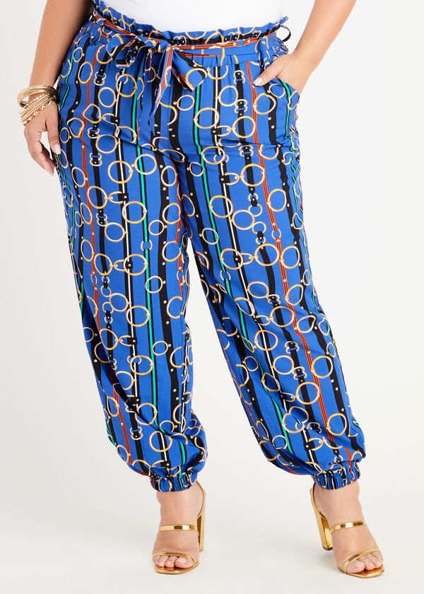 Striped Chain Print Woven Joggers, Sodalite image number 0