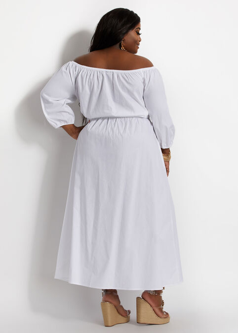 White Off The Shoulder Maxi Dress, White image number 1