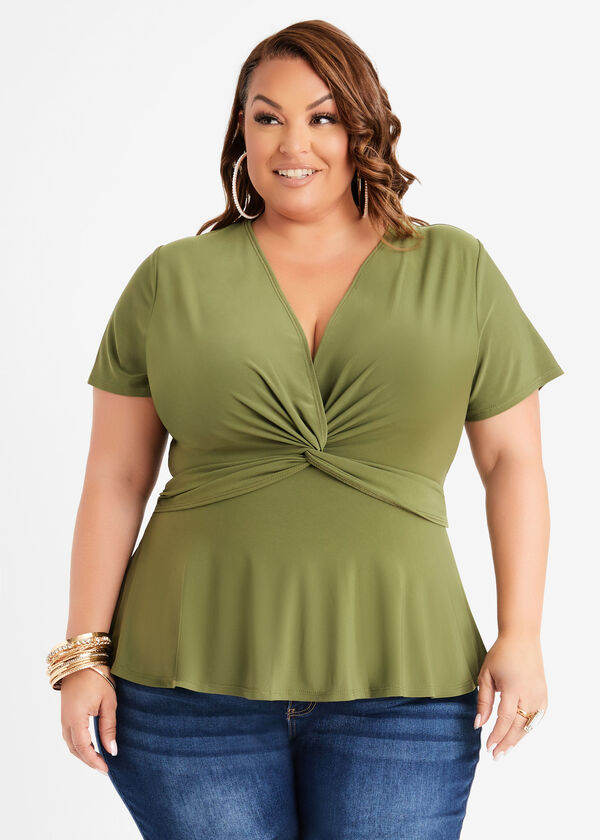 Plus Size peplum top twisted plus size jersey blouse knit shirt image number 0