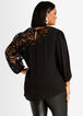 Sequin Lace Panel Puff Sleeve Top, Black image number 1