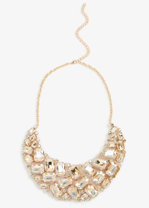 Gold Tone Crystal Necklace, Gold image number 0