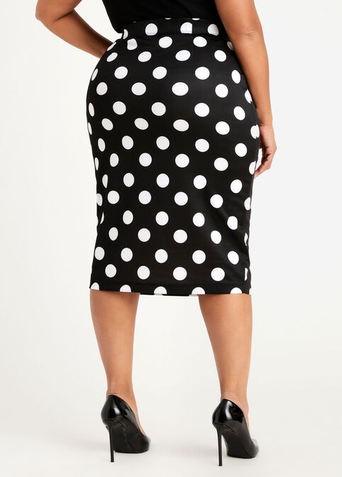 Dot Scuba Midi Pull On Skirt, Black White image number 1