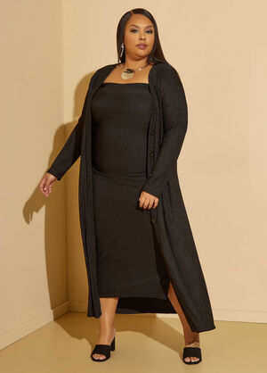 Textured Knit Duster, Black image number 0