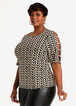 Plus Size Abstract Print Rhinestone Cutout Sleeve Hi Low Tunic Top image number 0