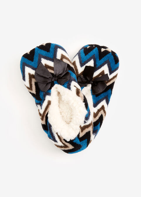 MeMoi Chevron Faux Sherpa Slippers, Blue image number 0