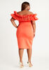Ruffle Off Shoulder Neoprene Dress, Hot Coral image number 1