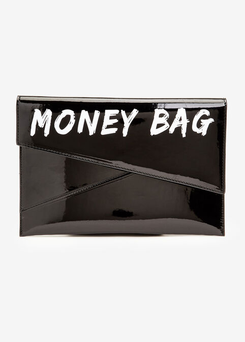 Money Bag Patent Leather Clutch, Black image number 0