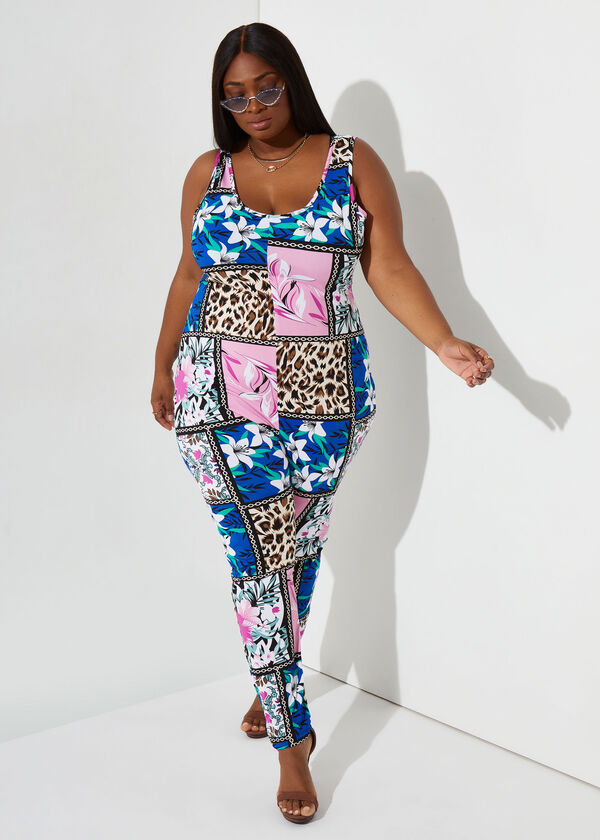 Patchwork Print Catsuit, Multi image number 2