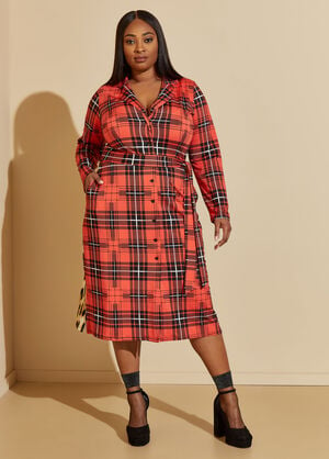 Plaid And Leopard Shirtdress, Multi image number 0