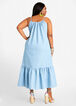 Tall Ruffle Flared Chambray Dress, Medium Blue image number 1