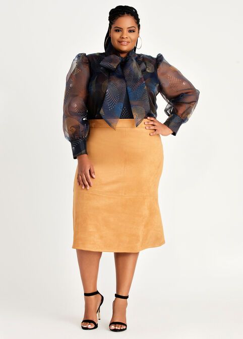Faux Suede A Line Skirt, Caramel image number 2