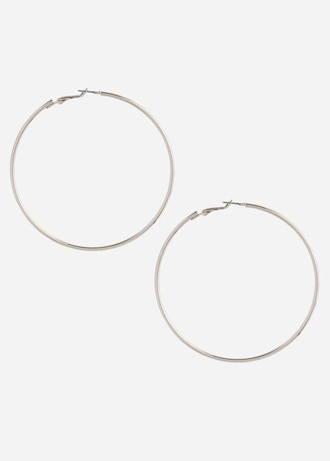 Silver Medium Hoop Earrings, Silver image number 0