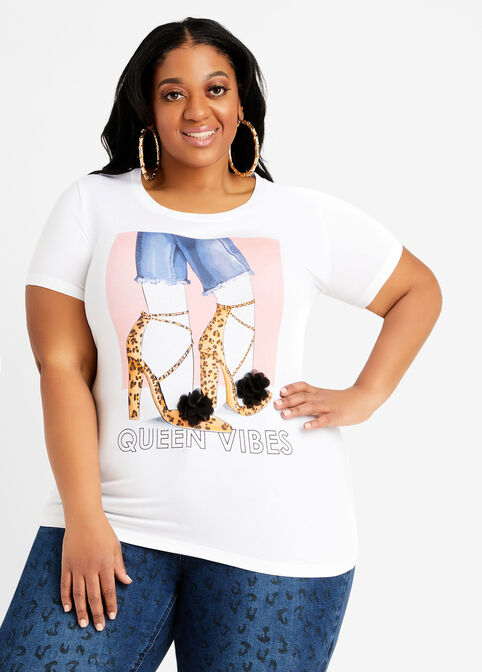 Queen Vibes Chiffon Graphic Tee, White image number 0