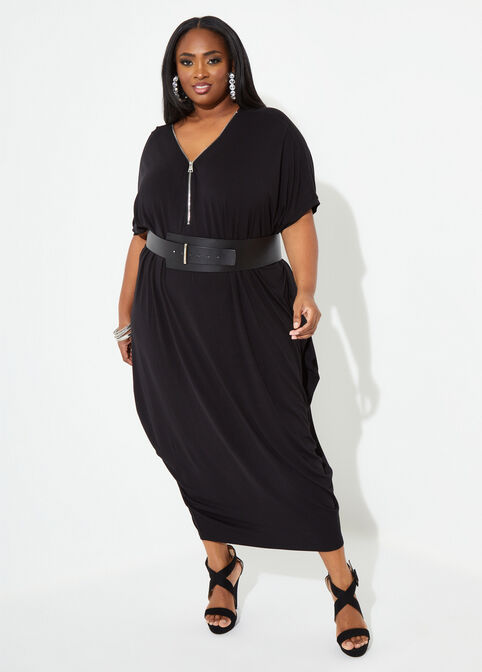 Zip Detailed Cocoon Maxi Dress, Black image number 2