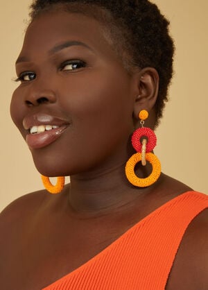 Bead And Raffia Ring Earrings, Multi image number 0