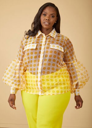 Polka Dot Organza Shirt, Yellow image number 0