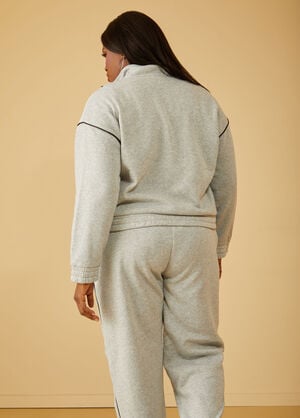 Piped Fleece Pullover, Heather Grey image number 1