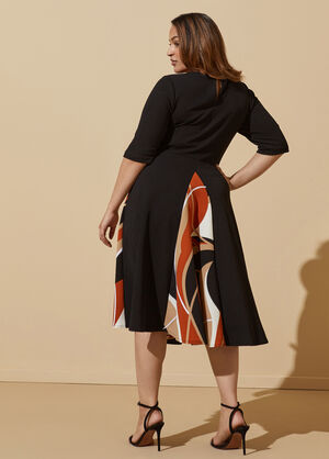Swirl Print A Line Dress, Black Combo image number 1