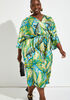 Palm Print Faux Wrap Dress, Parrot Green image number 2