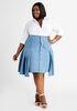 Pleated Hi Low Denim Skirt, Medium Blue image number 2