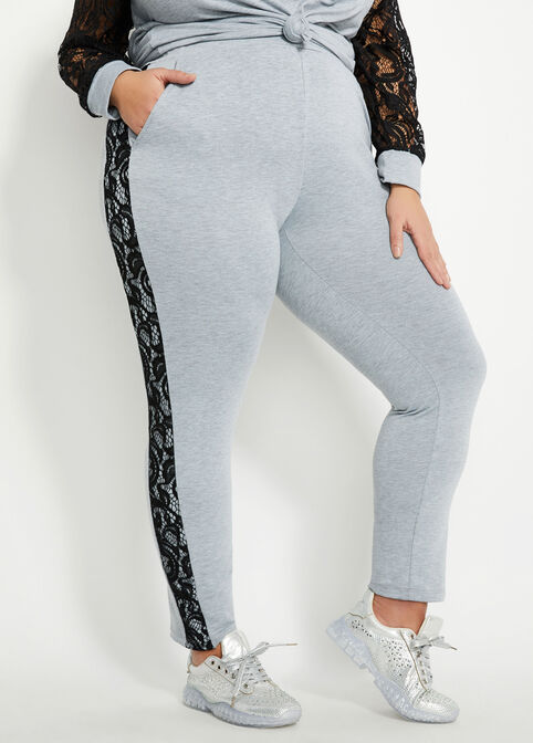 Colorblock Lace Side Jogger, Heather Grey image number 0