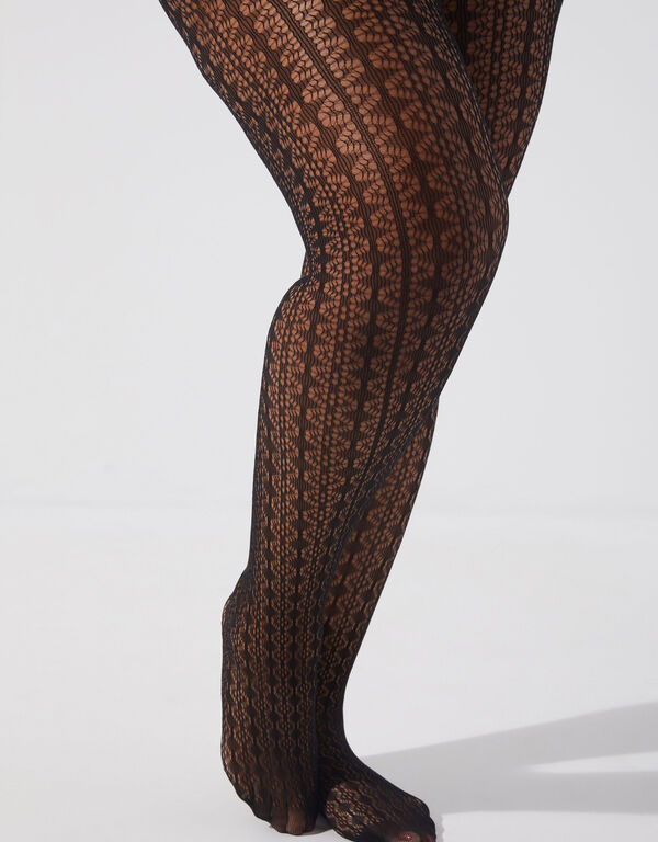 Open Knit Footed Tights, Black image number 0