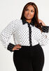 Dot Colorblock Button Up Top, Black White image number 2
