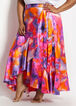 Belted Satin Watercolor Maxi Skirt, Beetroot Purple image number 0