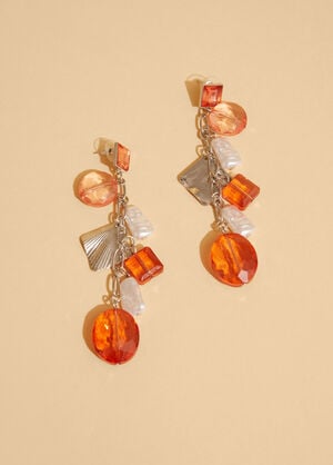Stone Faux Pearl And Charm Earrings, LIVING CORAL image number 0