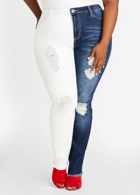 Distressed Two Tone Skinny Jean, Blue image number 0