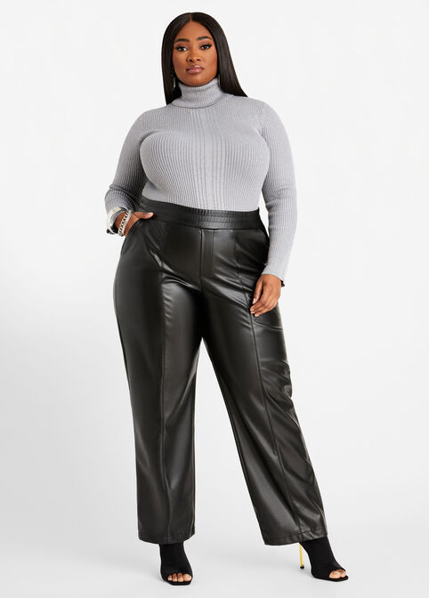 Faux Leather Wide Leg Pant, Black image number 2