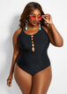 Plus Size YMI Cage Solid One-Piece, Black image number 0