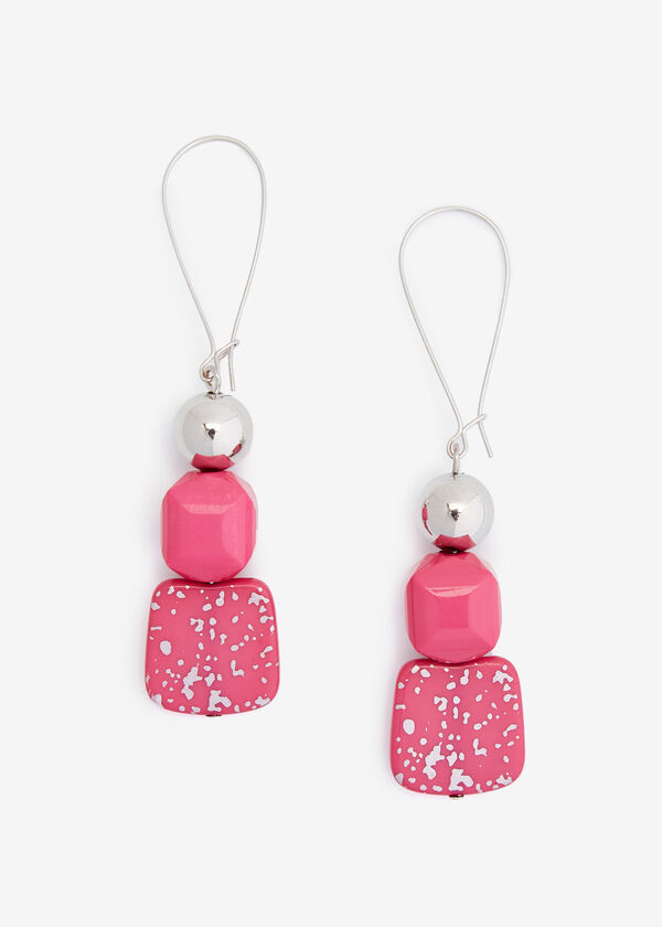 Marble Bead Drop Earrings, Fuchsia Red image number 0