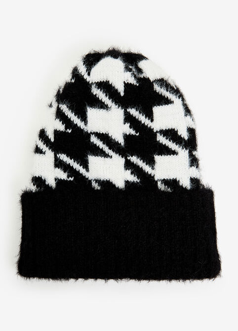 Houndstooth Pompom Beanie, Black Combo image number 1