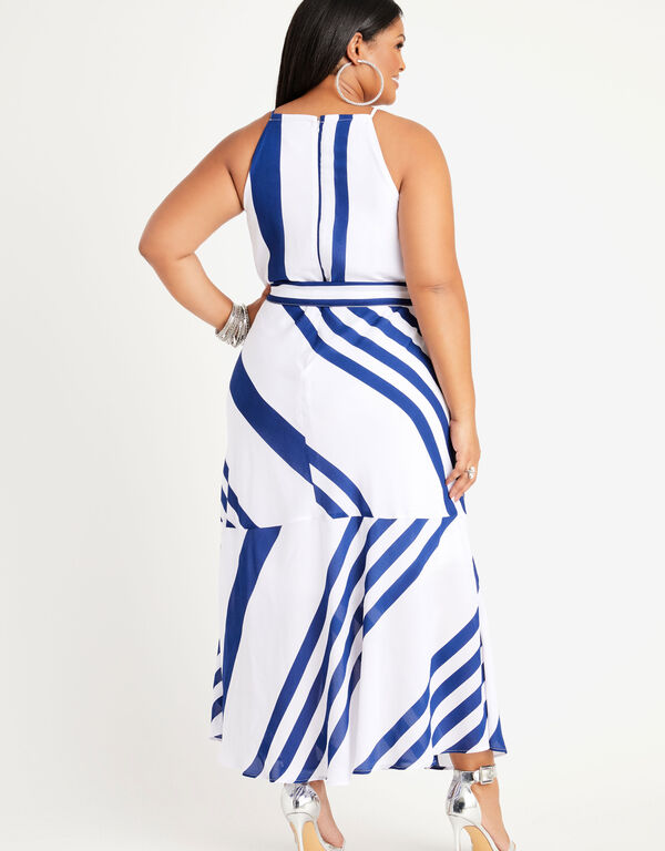 Tall Striped Crepe Maxi Dress, White image number 1
