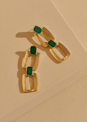 Chain Link And Stone Earrings, Abundant Green image number 0