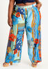 Floral Print Linen Wide Leg Pants, Blue image number 0