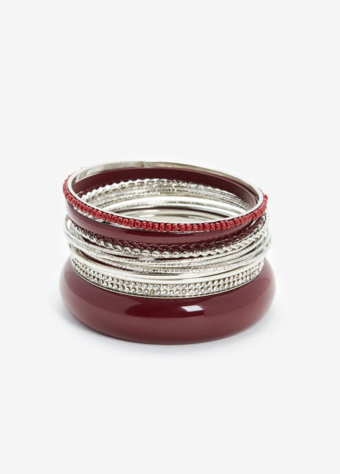 Silver & Red Multi Bracelet Set, Rhododendron image number 0