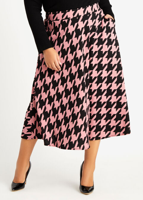 Pink Houndstooth High Waist Skirt, Pink image number 0