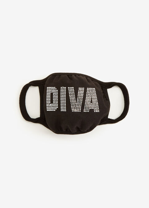 Diva Rhinestone Fashion Face Mask, Black image number 2