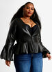 Plus Size Faux Leather Peplum Puff Flare Sleeve Lined Snap Jacket image number 0